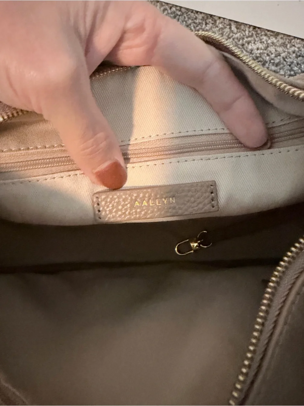 Pebbled Taupe Leather Hobo Shoulder Bag